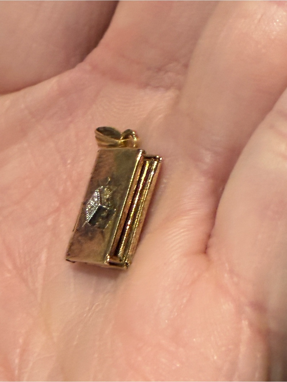 Antique Gold Plate over Sterling Diamond Book Locket Pendant - Picture 2 of 6